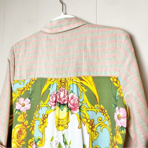 Aratta Silent Journey Button Up Tunic Shirt XS boho floral top stripes beaded - Picture 7 of 14